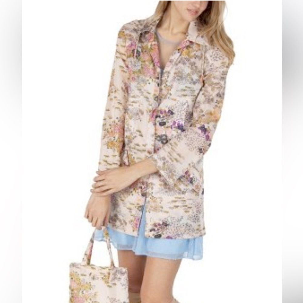 RODARTE for Target Beige Floral Raincoat Hoodie Jacket Women's Size XS